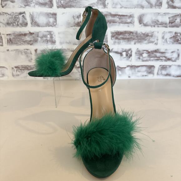 Women's Open Toe Ankle Strap Fluffy Feather Stiletto Heel Dress Sandal 9 Wicked - Picture 1 of 6